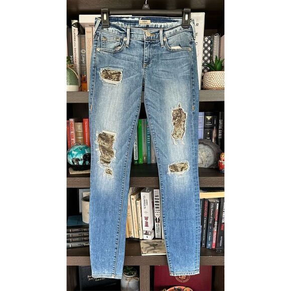 True Religion Casey Super Skinny Low Rise Distressed Gold Sequin Blue Jean 26 - Picture 4 of 11